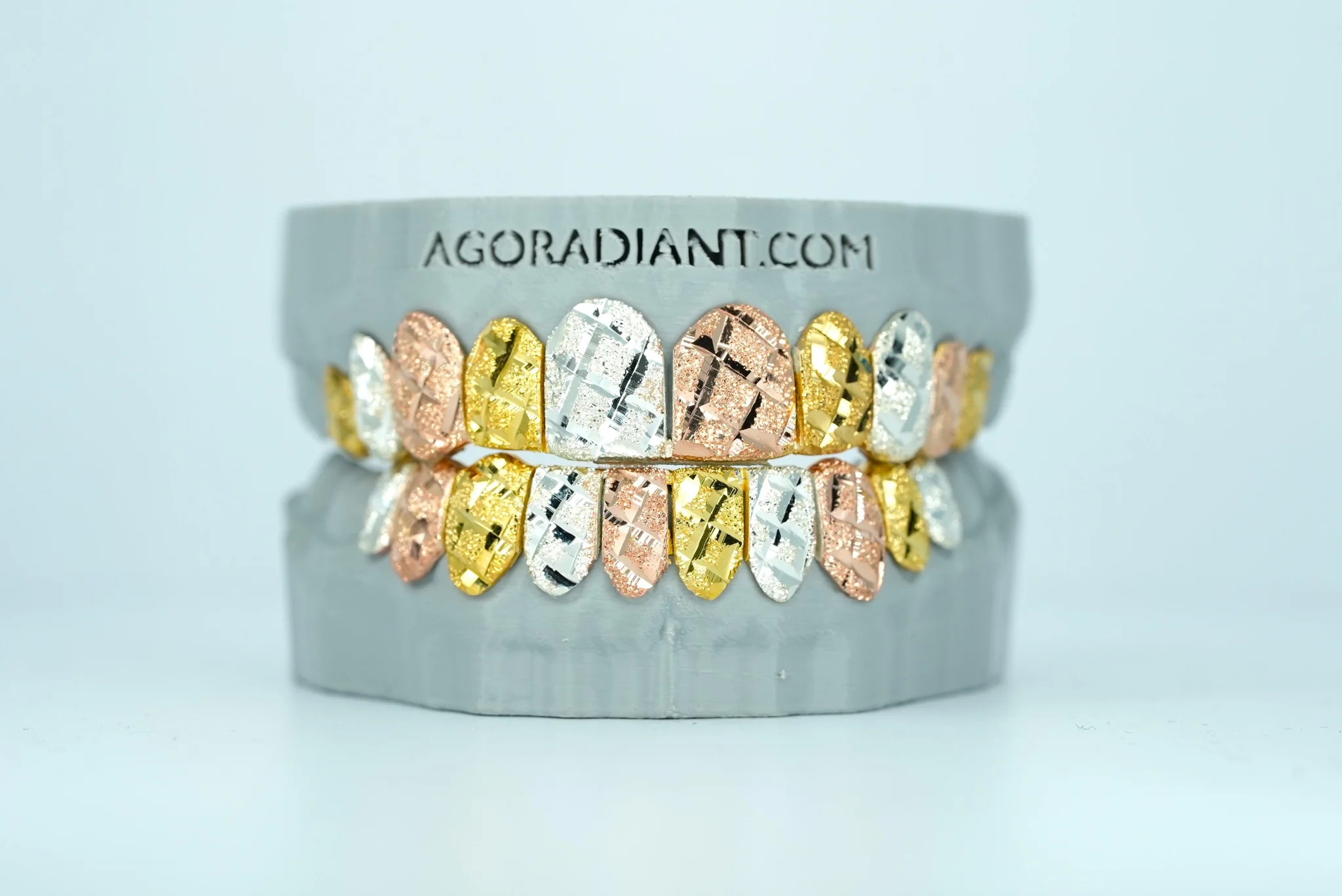 Tri Color Diamond Cut & Diamond Dust Grillz